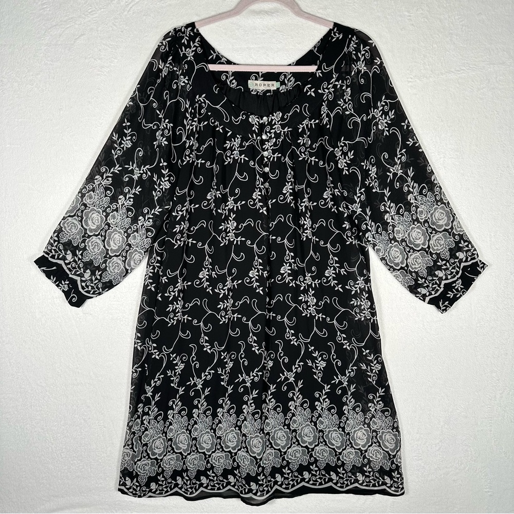Roper Dress‎ Black And White Paisley Print Floral Size Large Summer Western